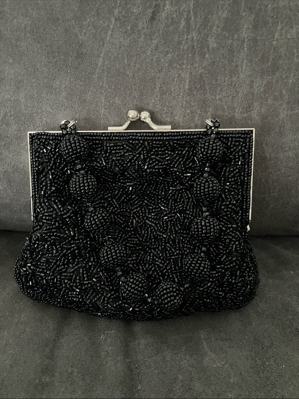 Black Beaded Evening Clutch - Elegant Cocktail Bag